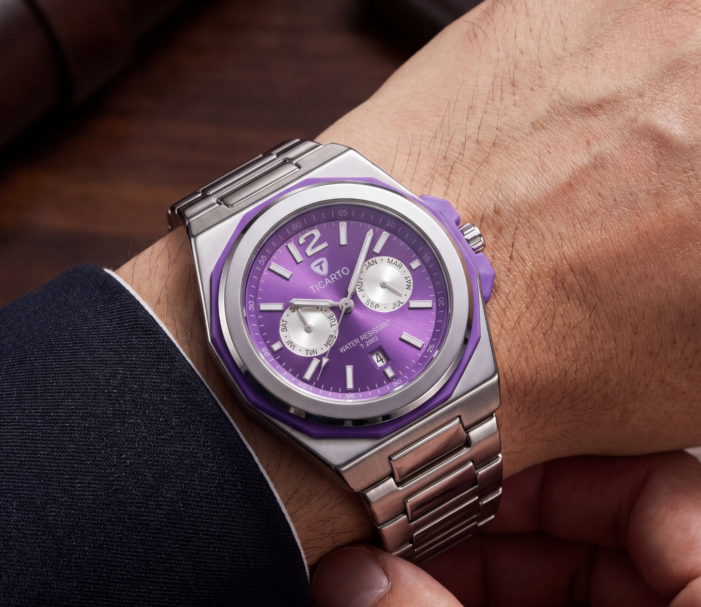 TICARTO T-2892 Signature Purple Dial Stainless Steel Watch