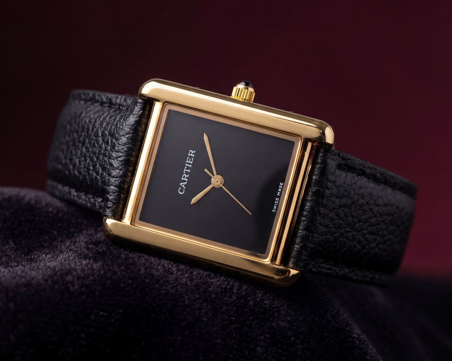 Luxury Black Dial Gold Rectangular Watch – Premium Leather Strap (Minimal Classic Design