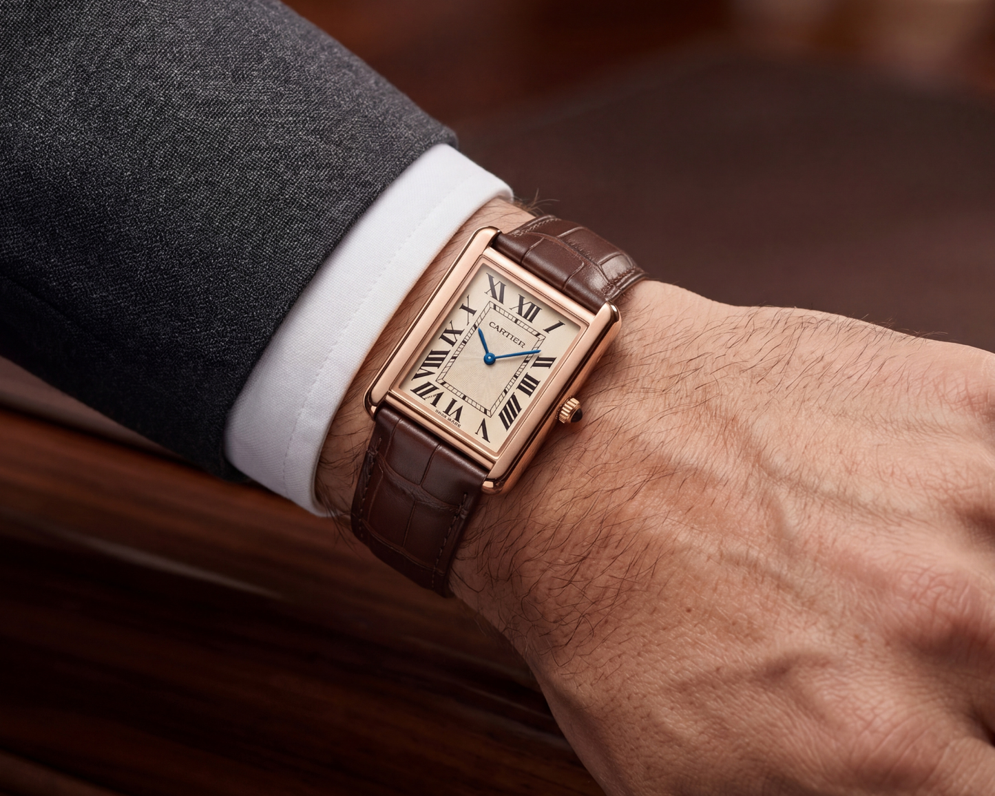 Cartier Tank Classic Brown Leather – Rose Gold Rectangular Luxury Watch