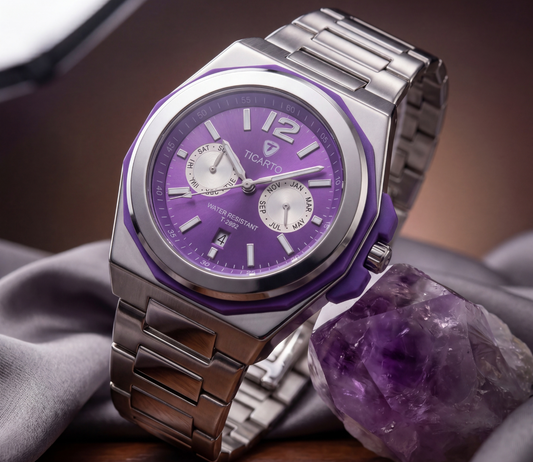 TICARTO T-2892 Signature Purple Dial Stainless Steel Watch