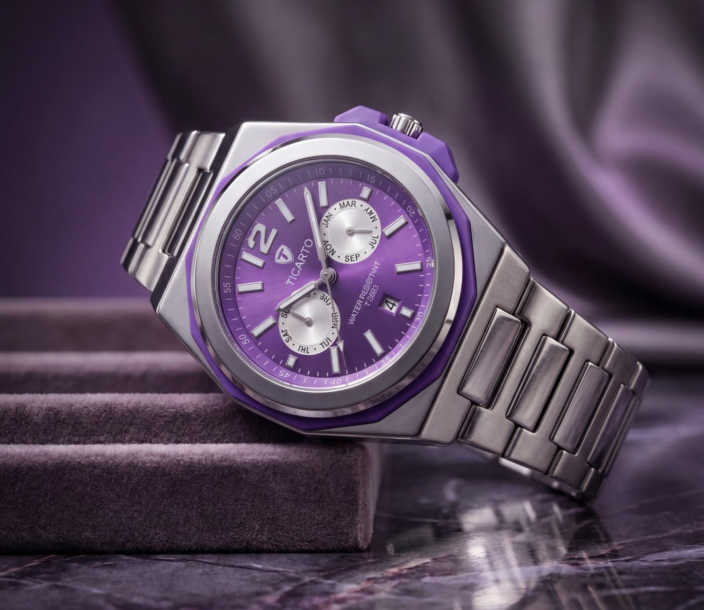 TICARTO T-2892 Signature Purple Dial Stainless Steel Watch