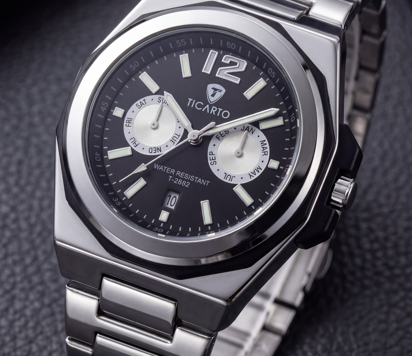 TICARTO T-2892 Classic Black Dial Stainless Steel Watch