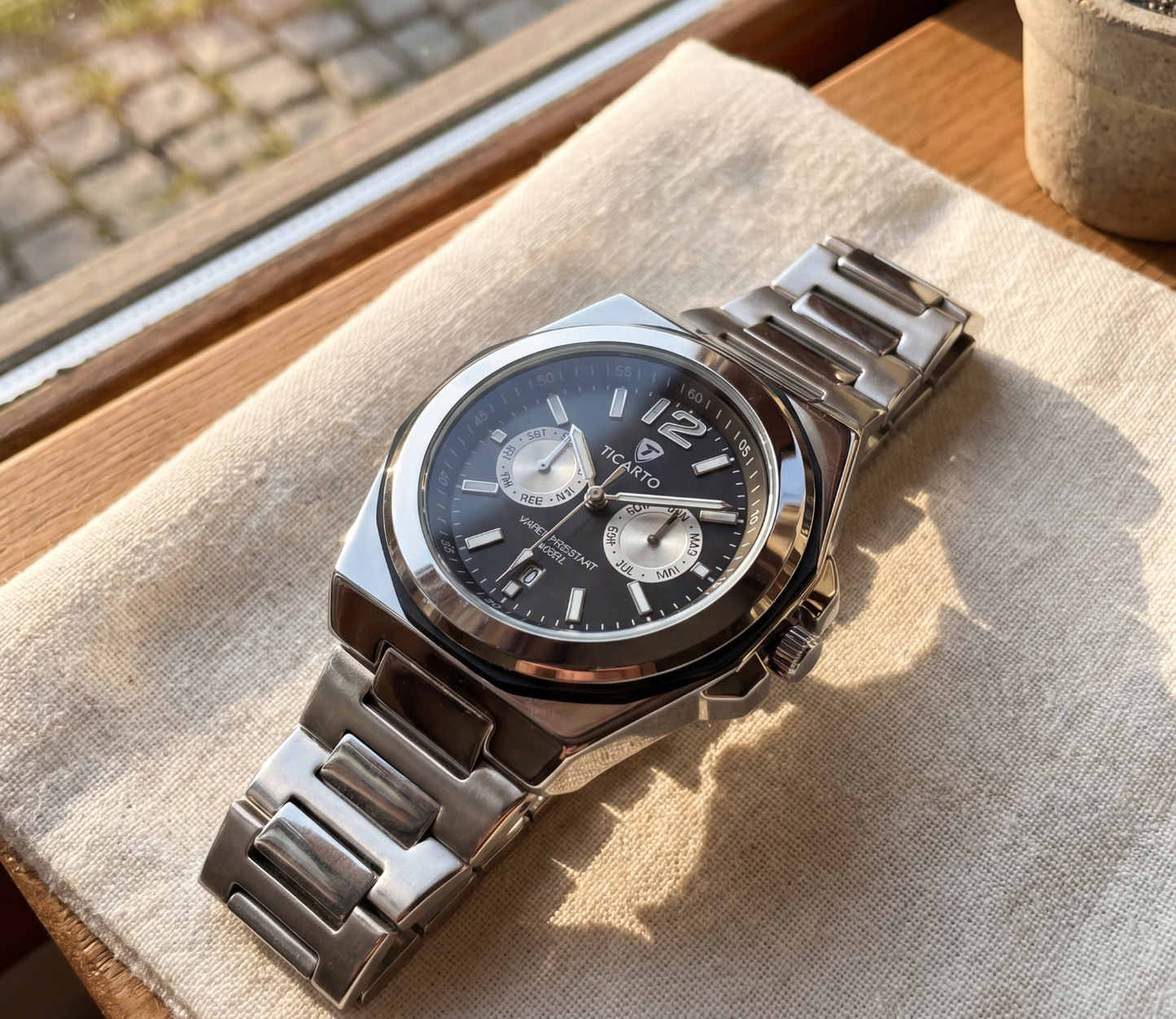 TICARTO T-2892 Classic Black Dial Stainless Steel Watch