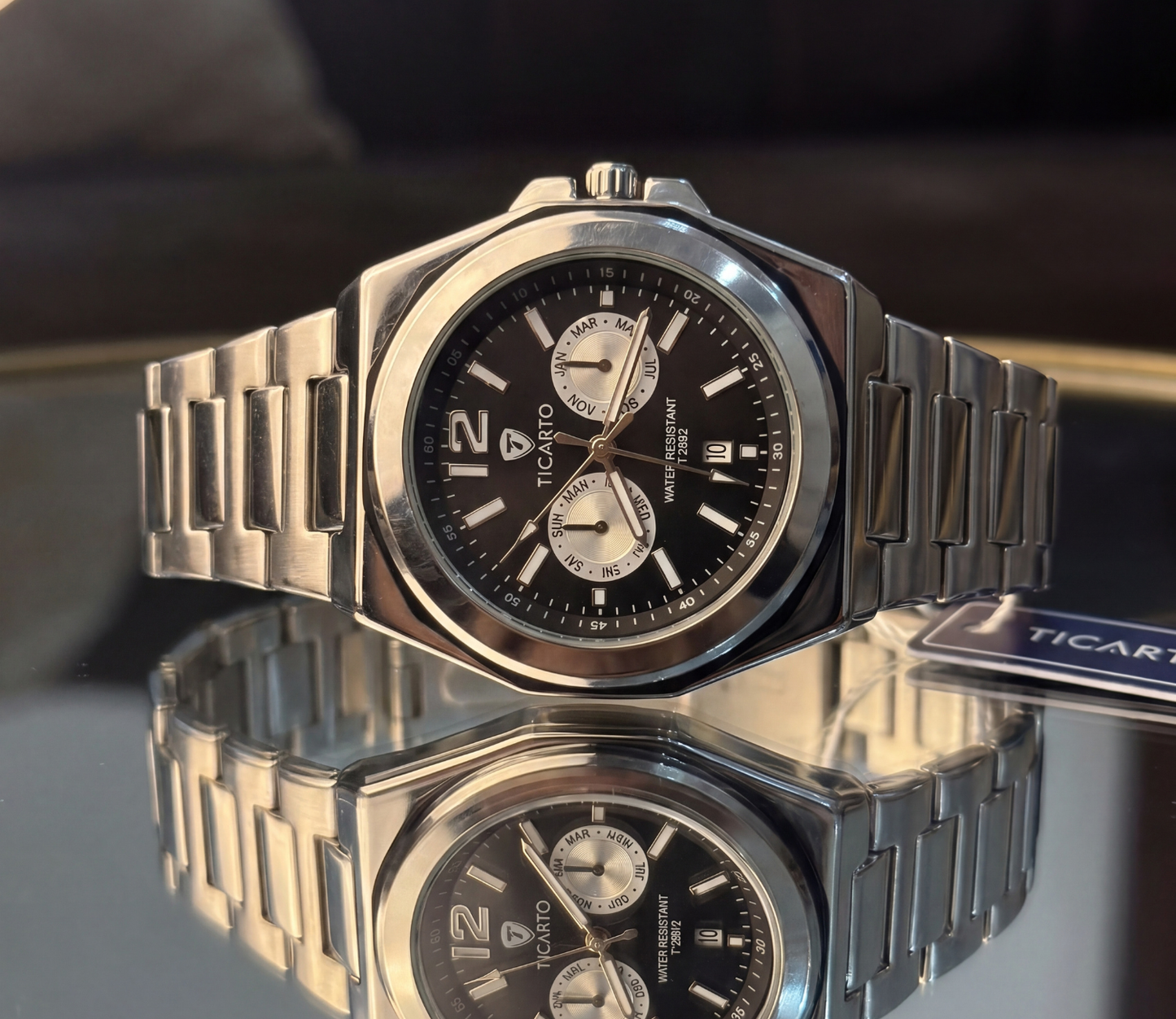 TICARTO T-2892 Classic Black Dial Stainless Steel Watch