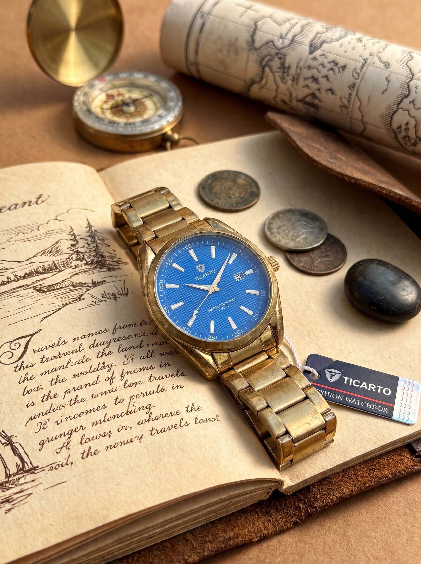 Ticarto T-2876 Royal Blue & Gold Luxury Watch