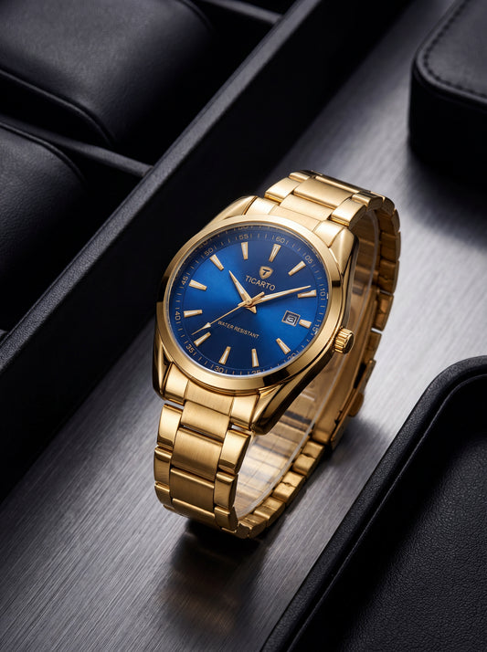 Ticarto T-2876 Royal Blue & Gold Luxury Watch