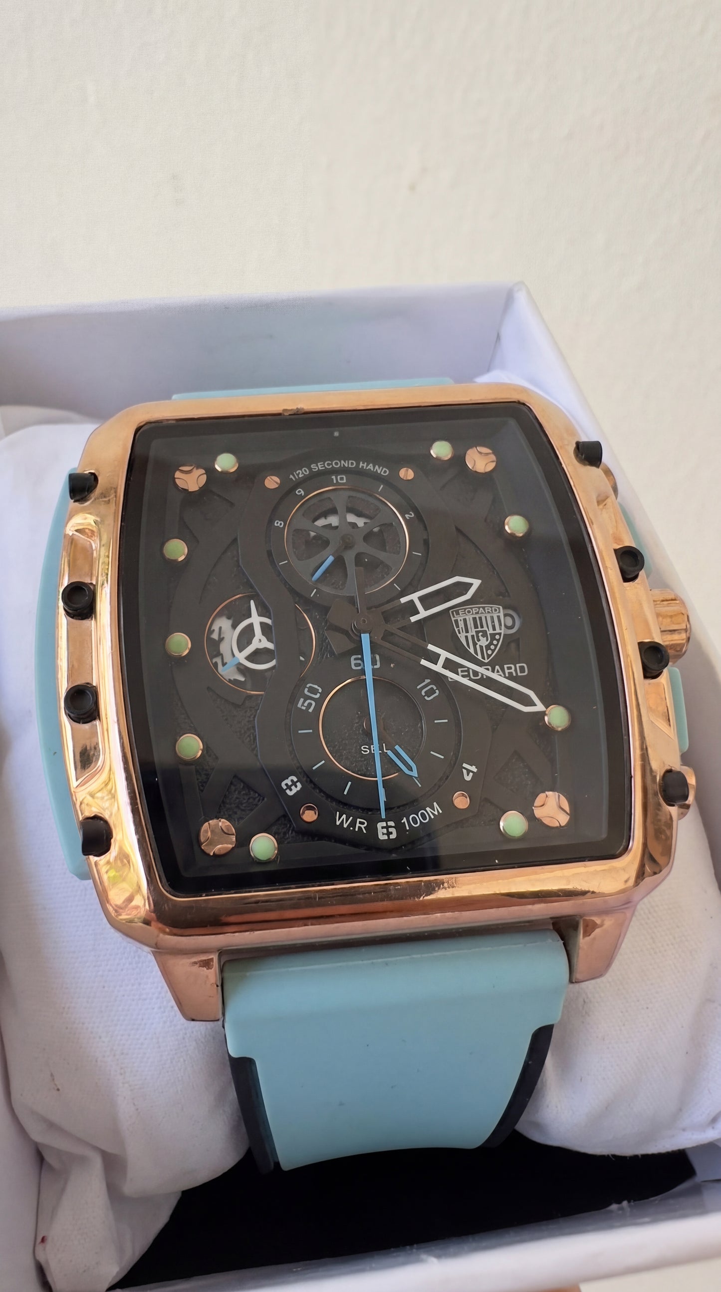 Leopard Rose Gold Tonneau Chronograph – Tactical Olive Green Edition