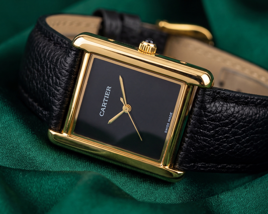 Luxury Black Dial Gold Rectangular Watch – Premium Leather Strap (Minimal Classic Design