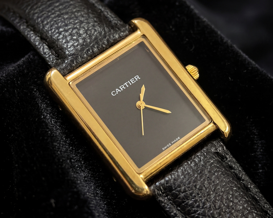 Luxury Black Dial Gold Rectangular Watch – Premium Leather Strap (Minimal Classic Design