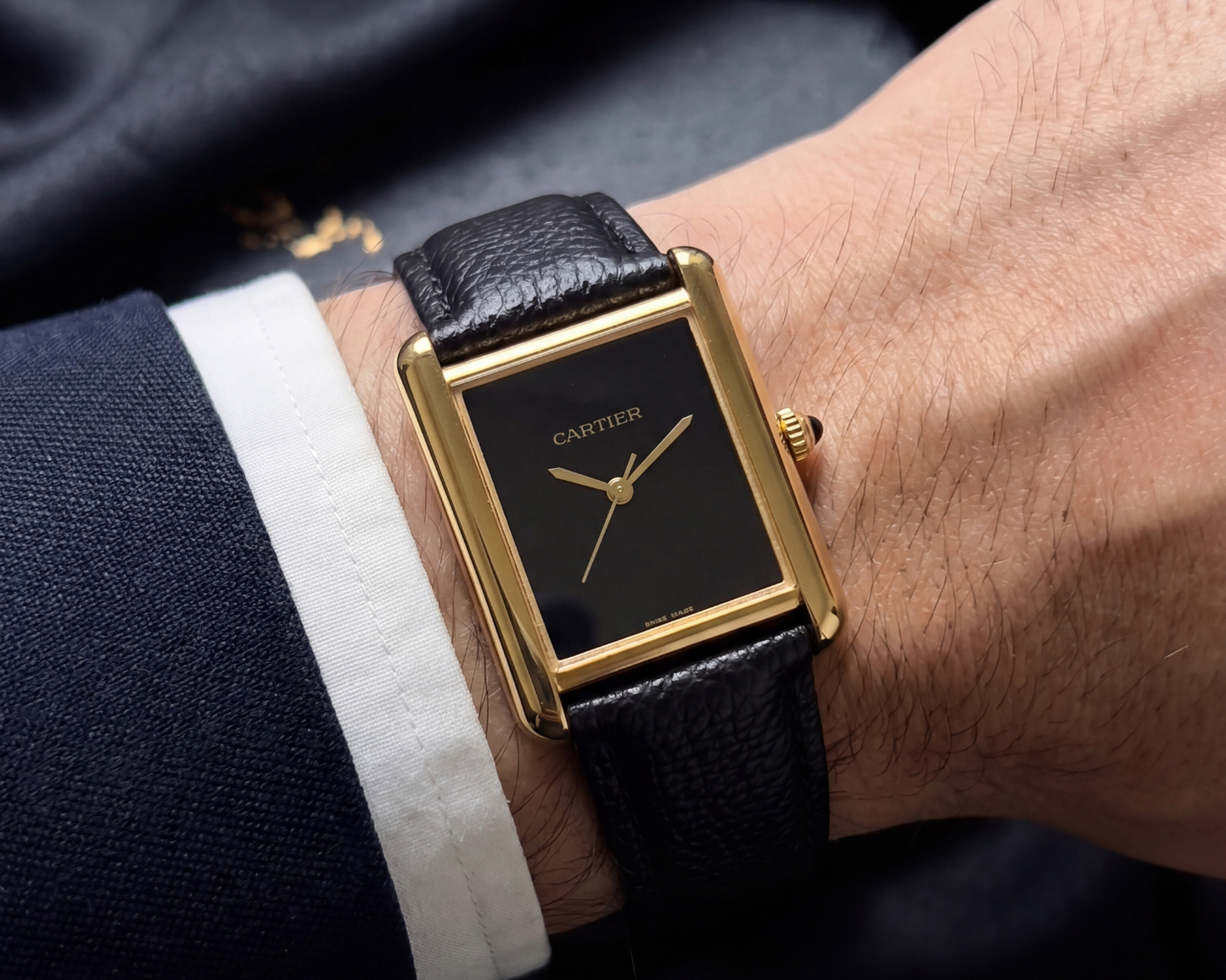 Luxury Black Dial Gold Rectangular Watch – Premium Leather Strap (Minimal Classic Design