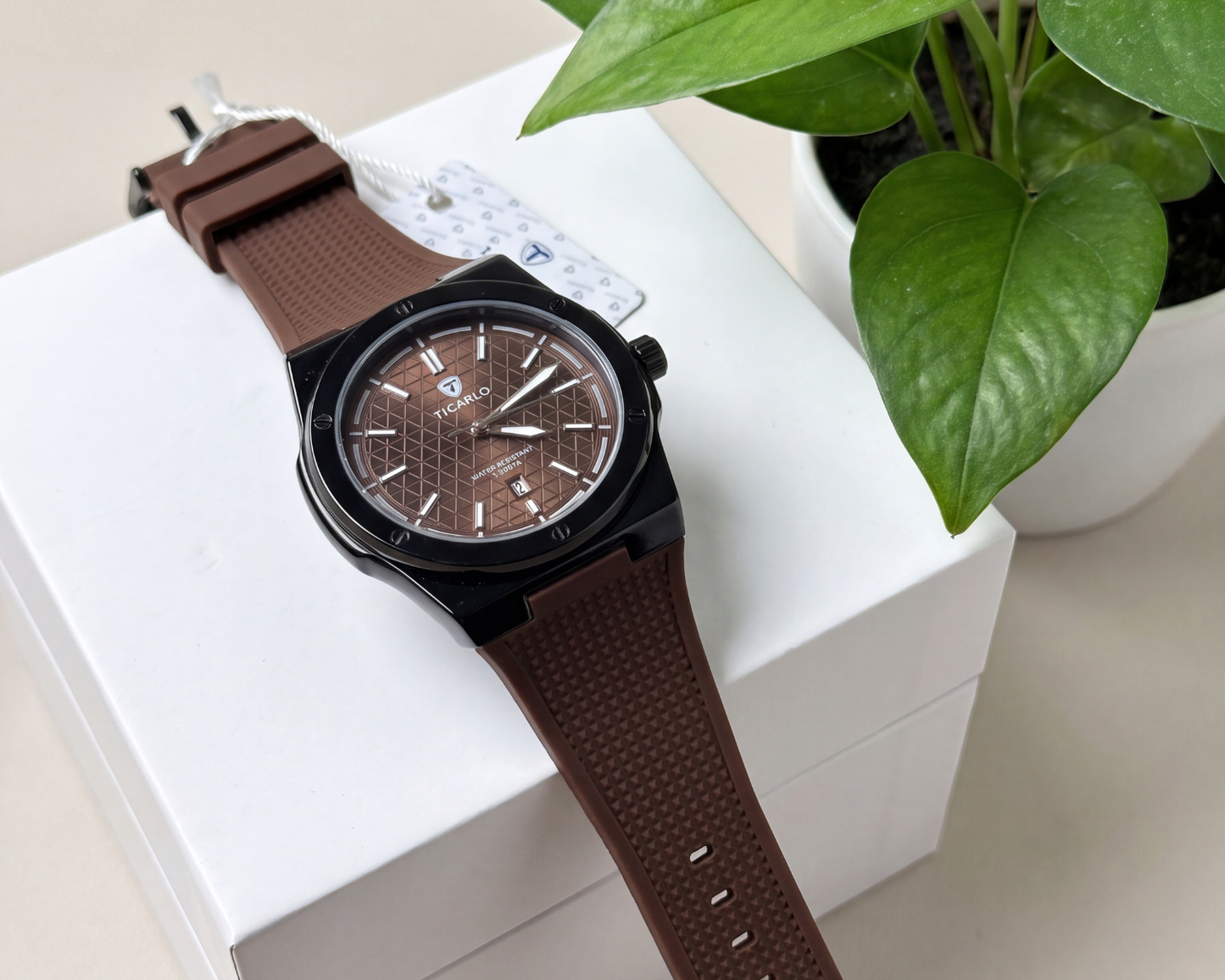 Ticarto T-2907A Men's Textured Black & Brown Luxury Sport Watch