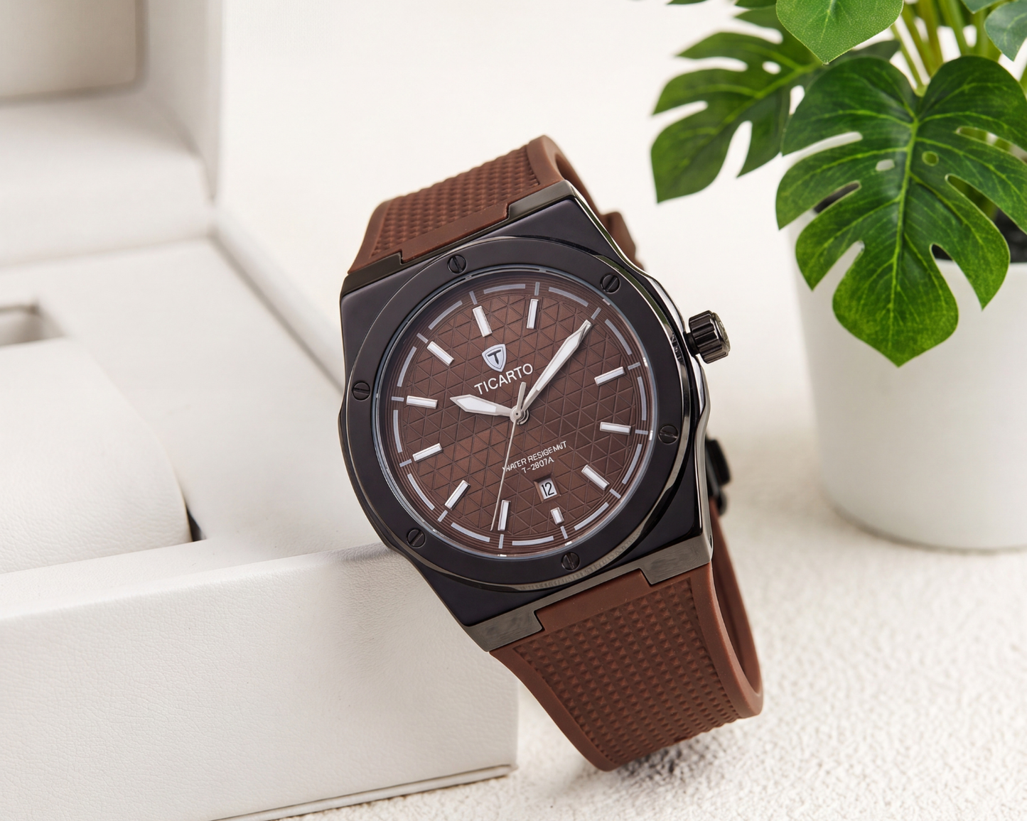 Ticarto T-2907A Men's Textured Black & Brown Luxury Sport Watch