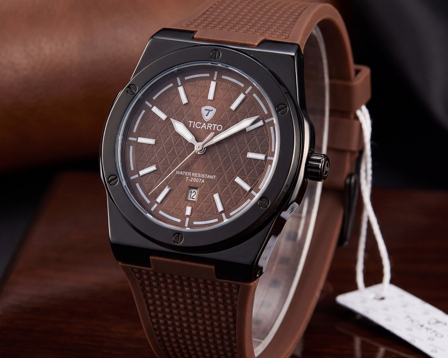 Ticarto T-2907A Men's Textured Black & Brown Luxury Sport Watch