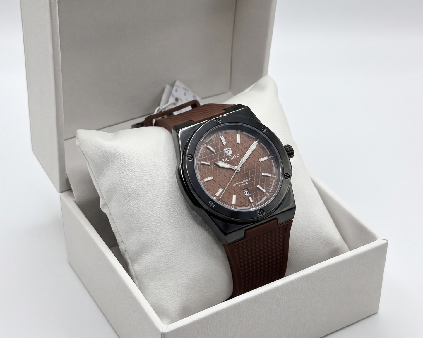 Ticarto T-2907A Men's Textured Black & Brown Luxury Sport Watch