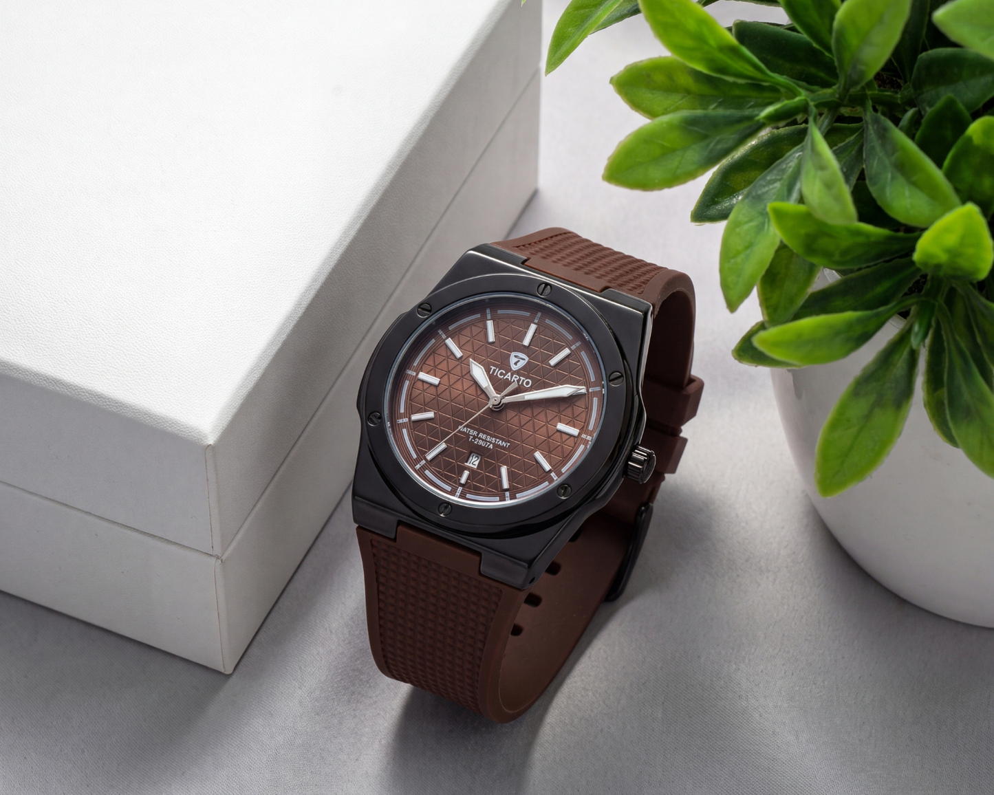 Ticarto T-2907A Men's Textured Black & Brown Luxury Sport Watch