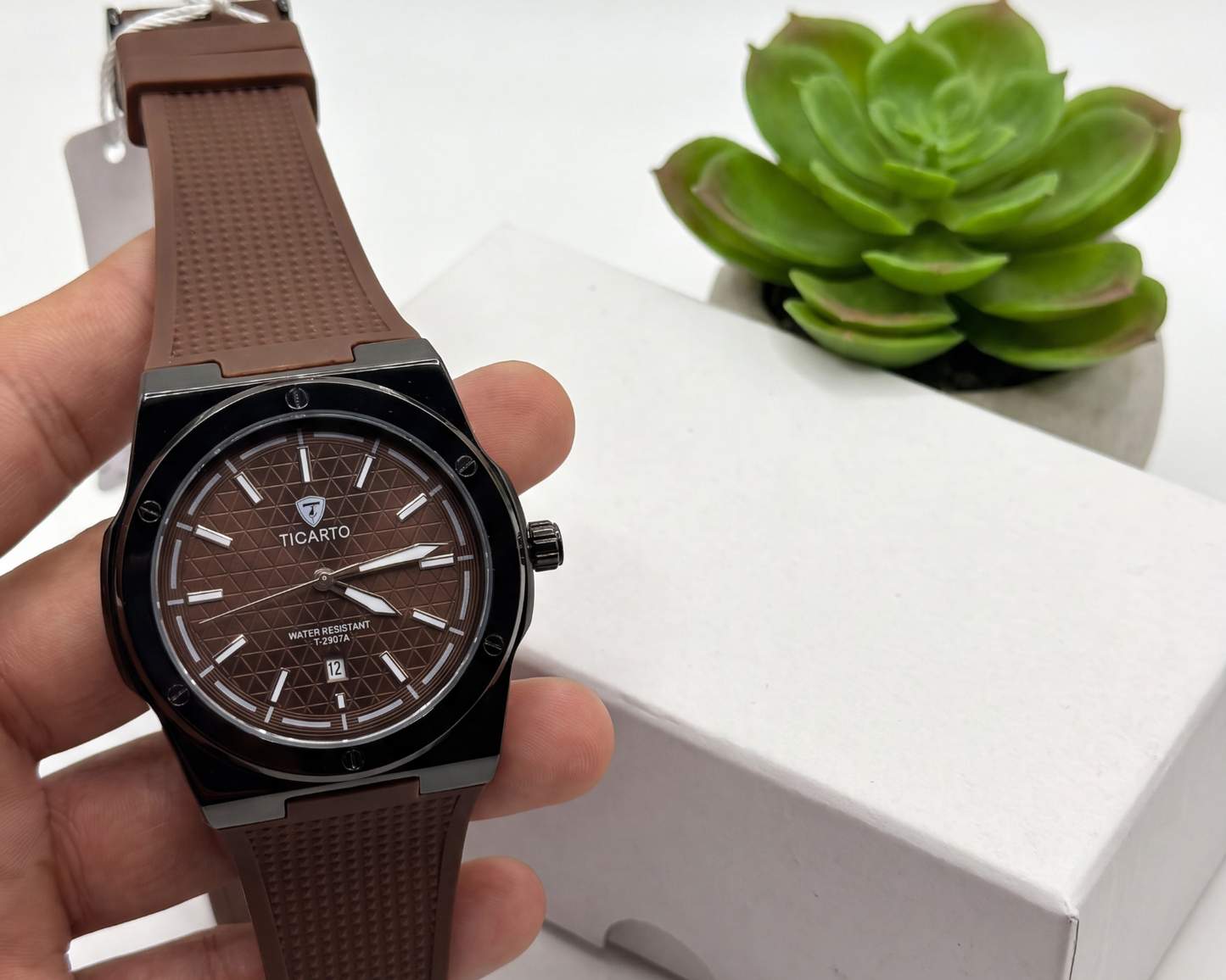 Ticarto T-2907A Men's Textured Black & Brown Luxury Sport Watch