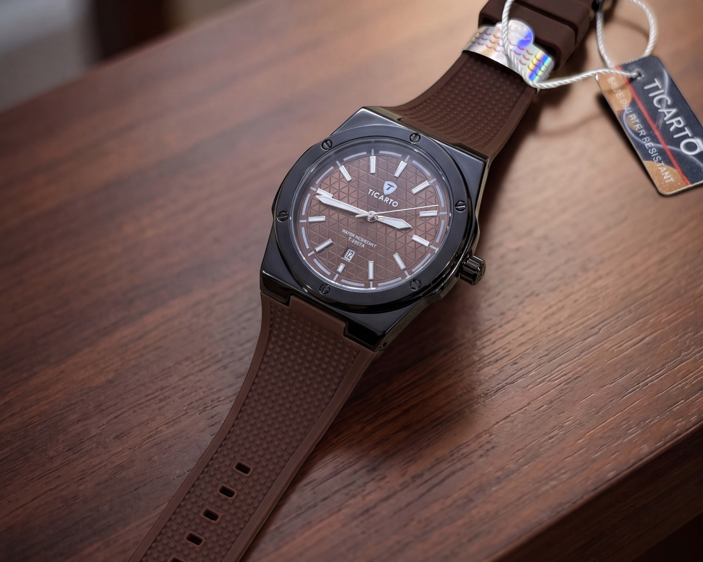 Ticarto T-2907A Men's Textured Black & Brown Luxury Sport Watch