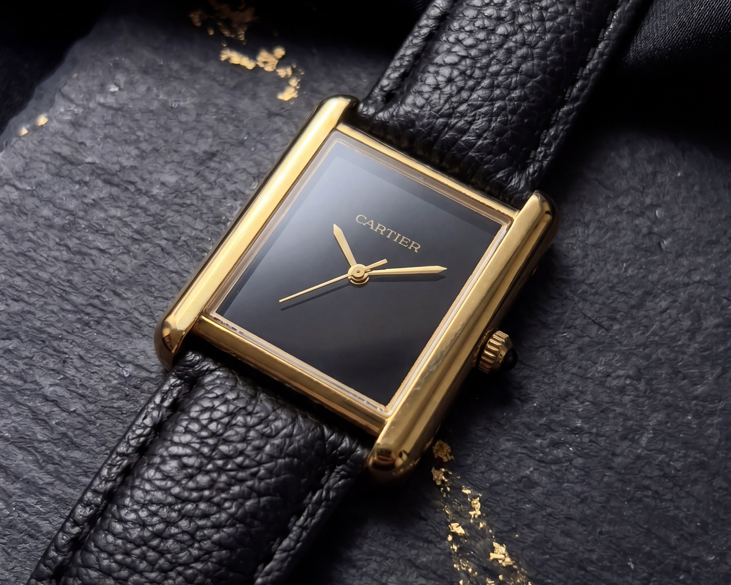 Luxury Black Dial Gold Rectangular Watch – Premium Leather Strap (Minimal Classic Design