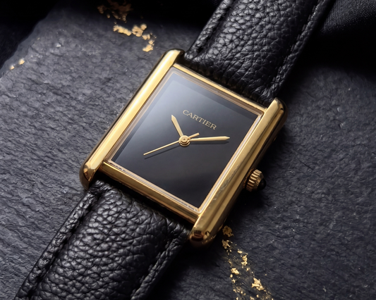 Luxury Black Dial Gold Rectangular Watch – Premium Leather Strap (Minimal Classic Design