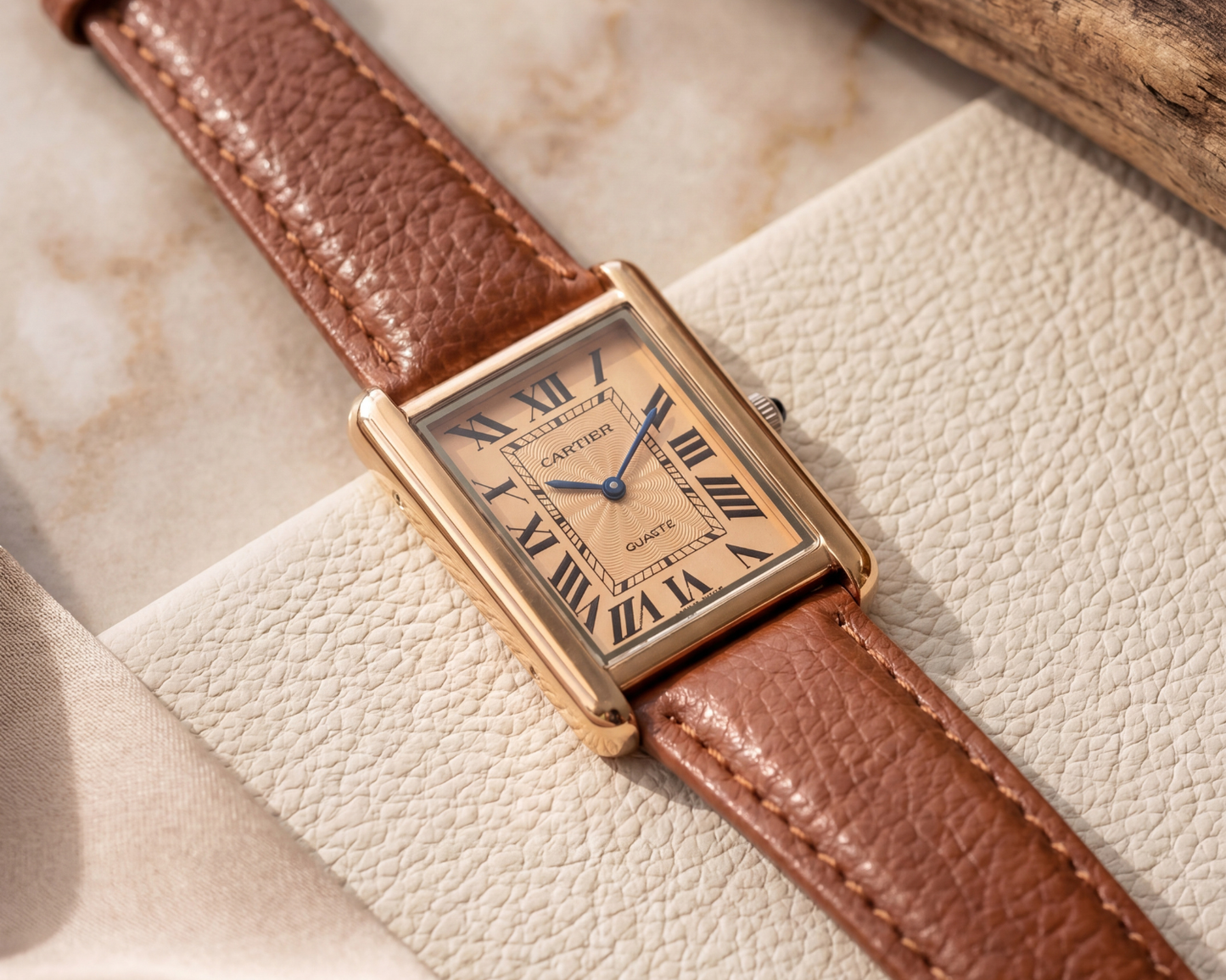 Classic Roman Dial Gold Rectangular Watch – Brown Leather Strap (Vintage Luxury Style)
