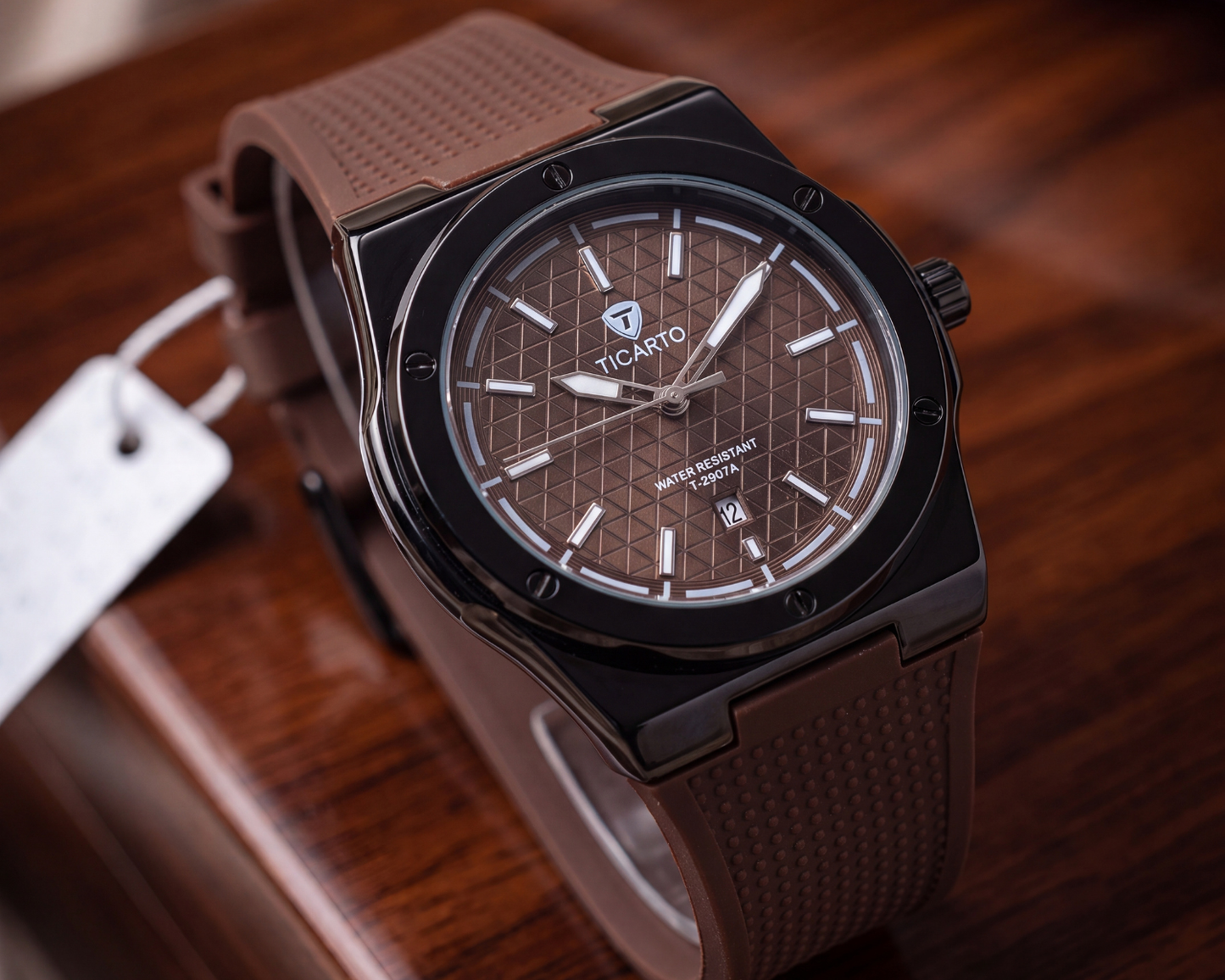 Ticarto T-2907A Men's Textured Black & Brown Luxury Sport Watch