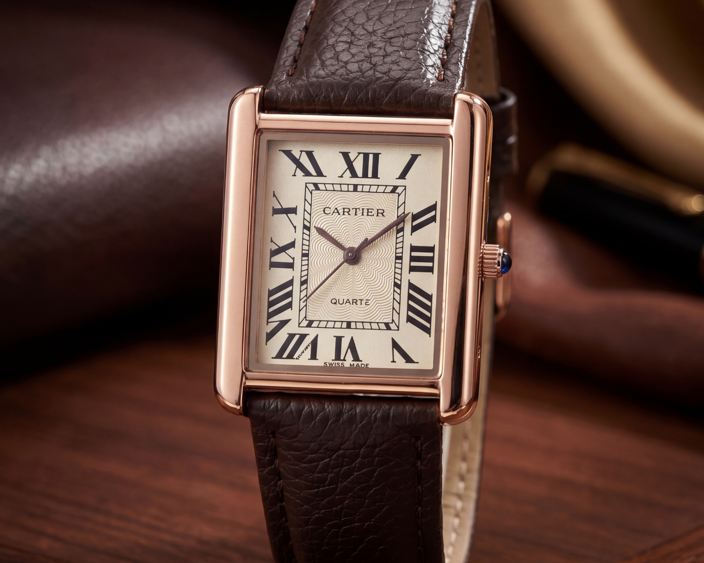 Cartier Tank Classic Brown Leather – Rose Gold Rectangular Luxury Watch