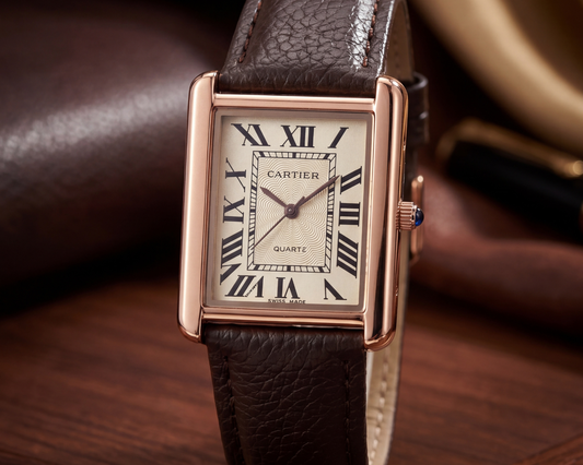 Cartier Tank Classic Brown Leather – Rose Gold Rectangular Luxury Watch