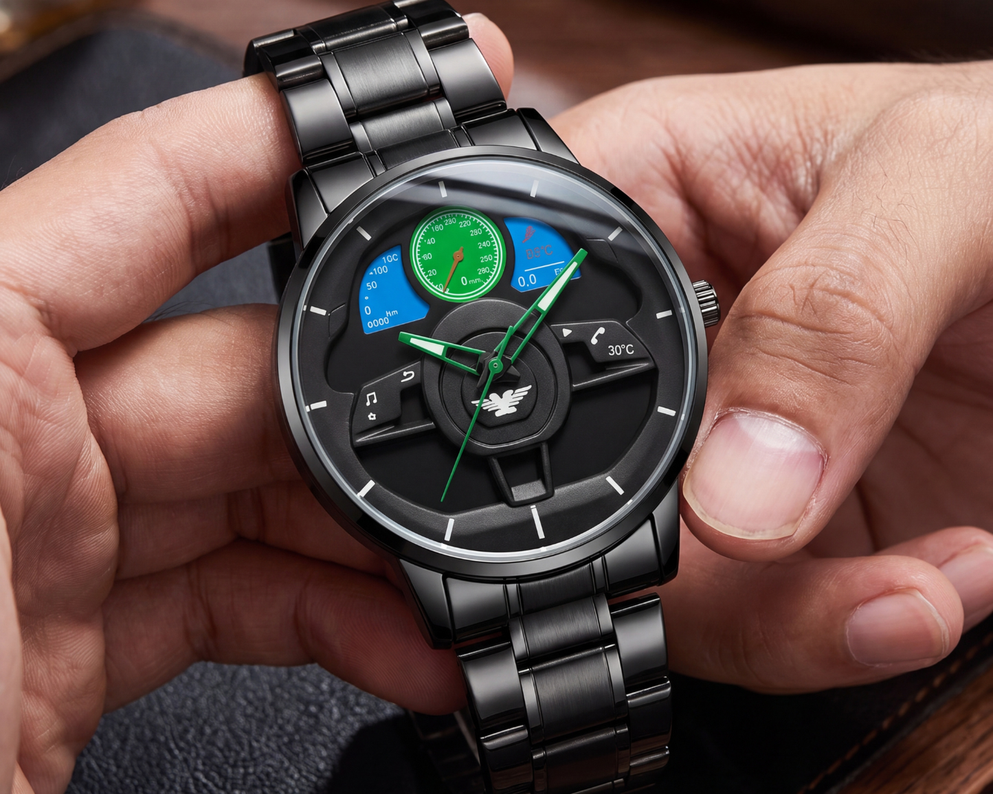 3D Steering Wheel Racing Watch | Stealth Black Metal