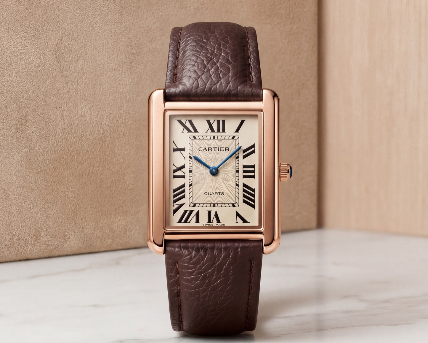 Cartier Tank Classic Brown Leather – Rose Gold Rectangular Luxury Watch