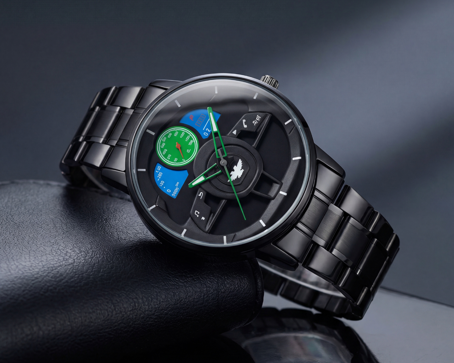 3D Steering Wheel Racing Watch | Stealth Black Metal