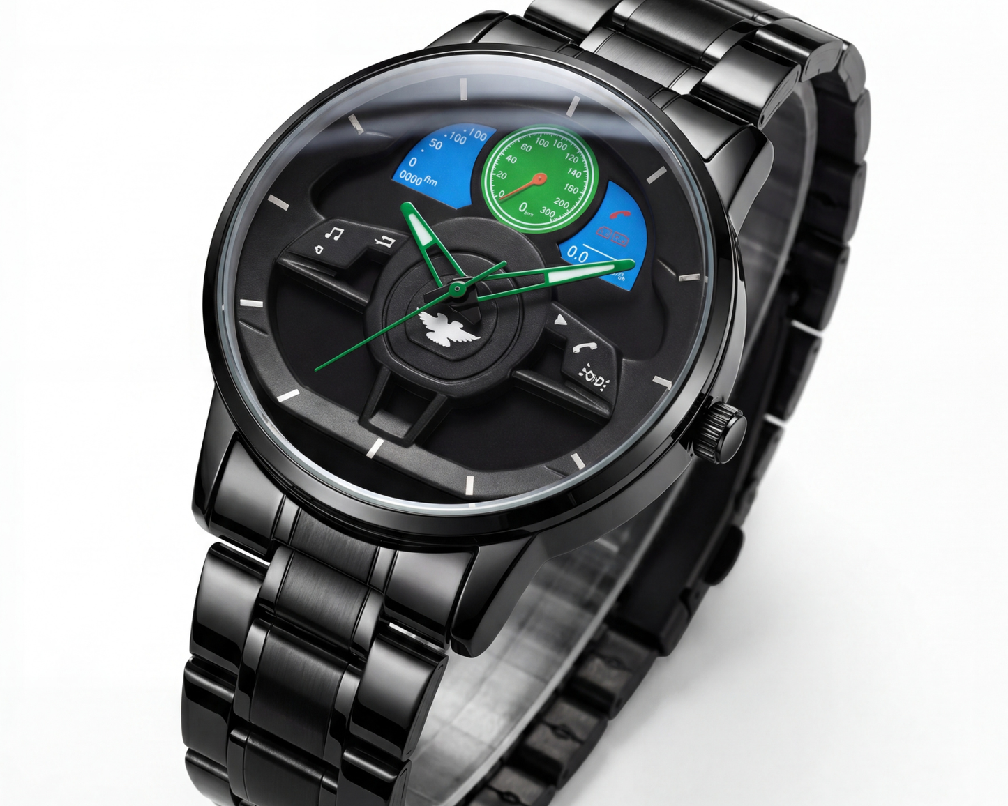 3D Steering Wheel Racing Watch | Stealth Black Metal