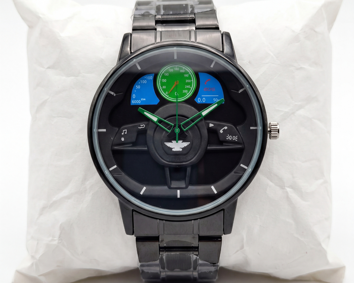 3D Steering Wheel Racing Watch | Stealth Black Metal