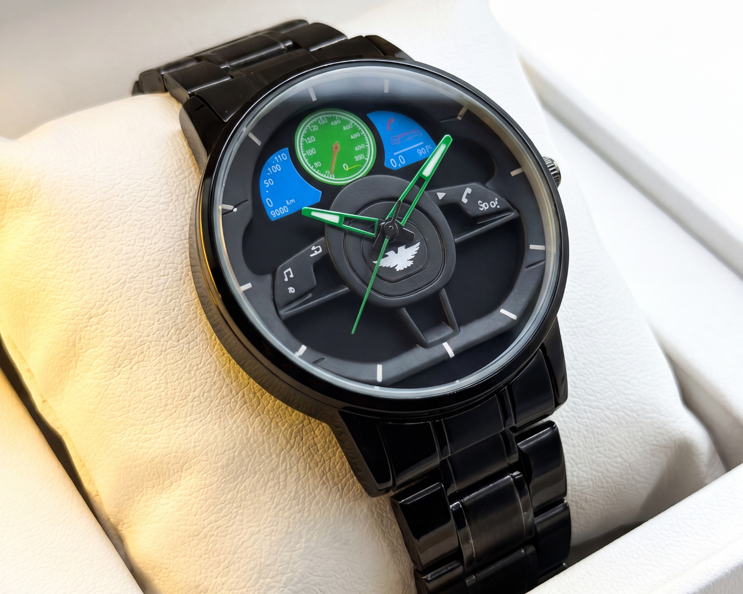 3D Steering Wheel Racing Watch | Stealth Black Metal