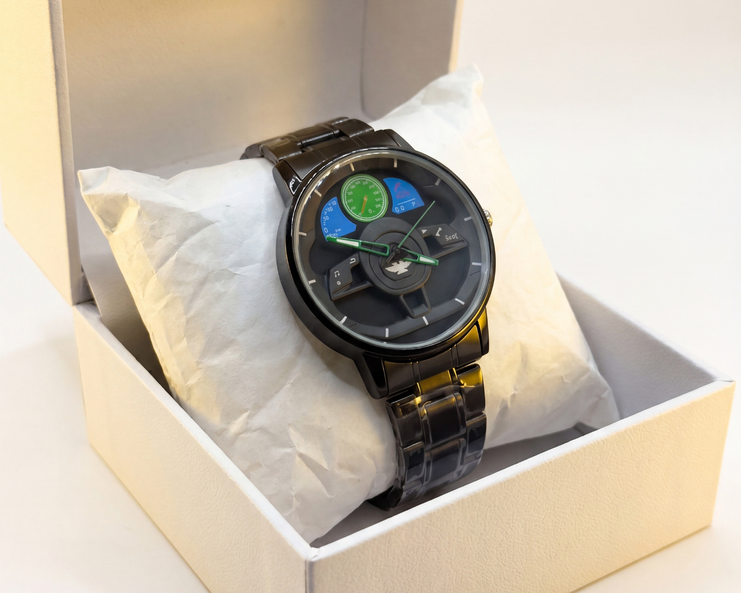 3D Steering Wheel Racing Watch | Stealth Black Metal
