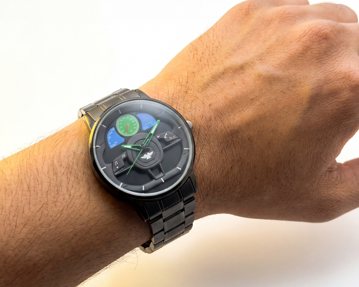 3D Steering Wheel Racing Watch | Stealth Black Metal