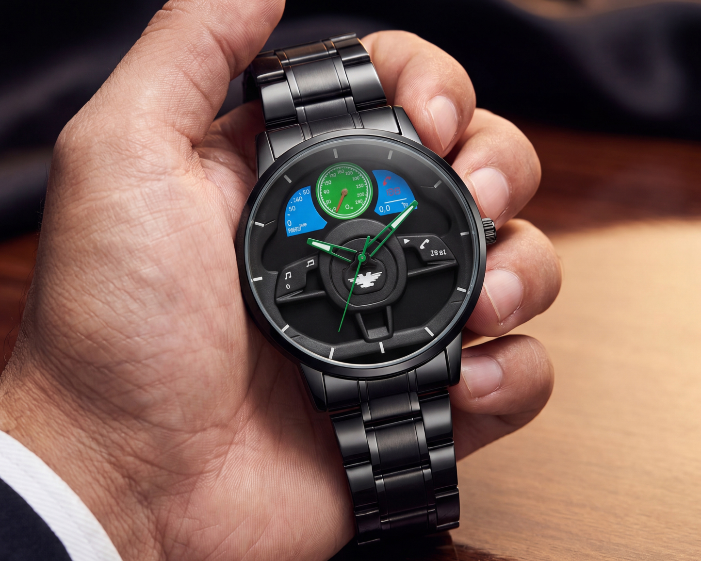 3D Steering Wheel Racing Watch | Stealth Black Metal