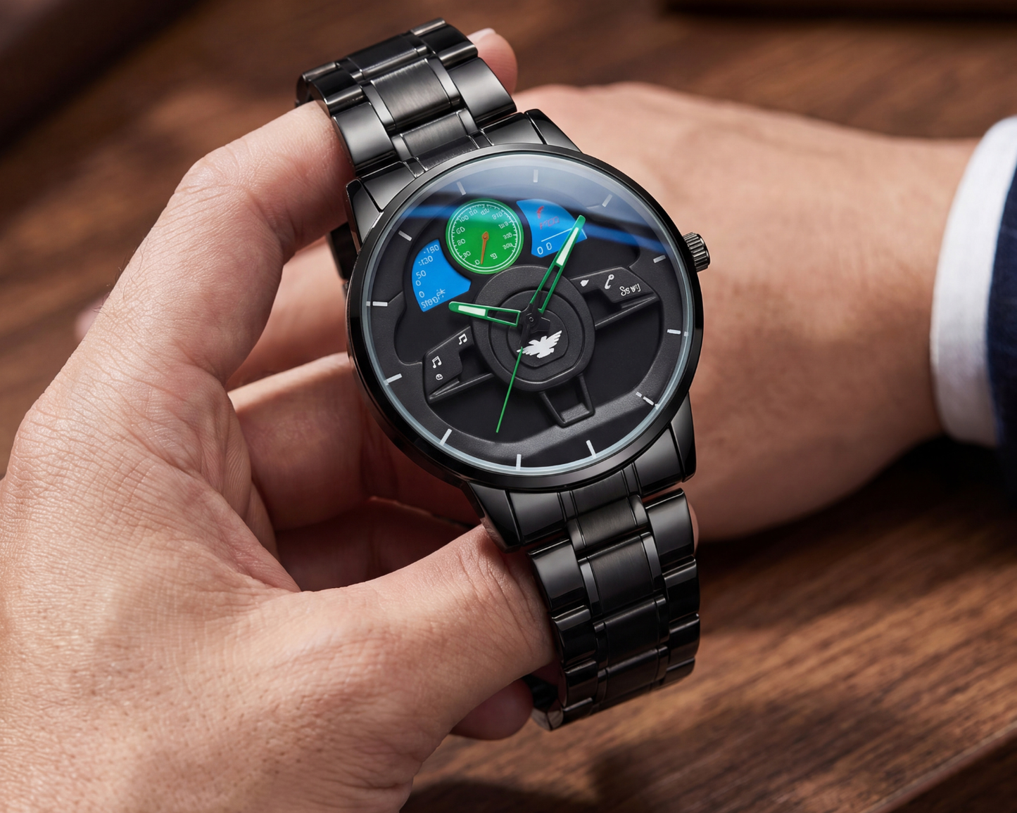 3D Steering Wheel Racing Watch | Stealth Black Metal