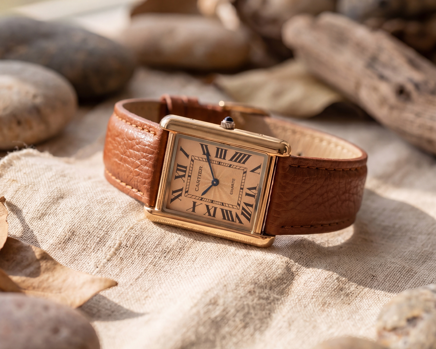 Classic Roman Dial Gold Rectangular Watch – Brown Leather Strap (Vintage Luxury Style)
