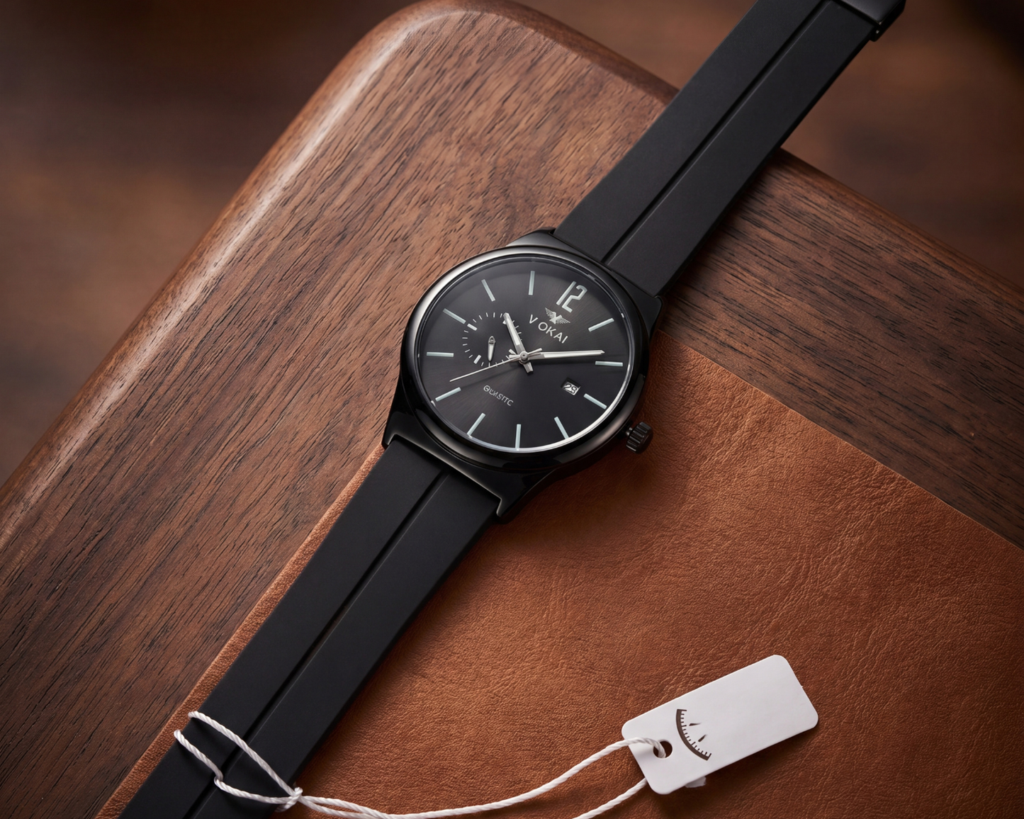 V OKAI Men's Minimalist Black Quartz Watch | Luminous Dial & Silicone Strap