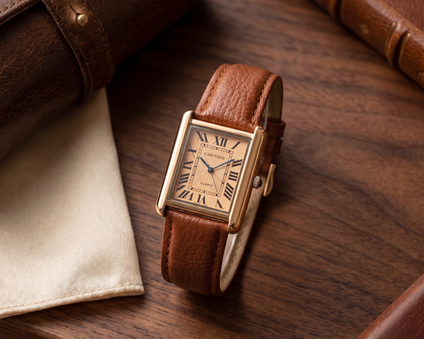 Classic Roman Dial Gold Rectangular Watch – Brown Leather Strap (Vintage Luxury Style)