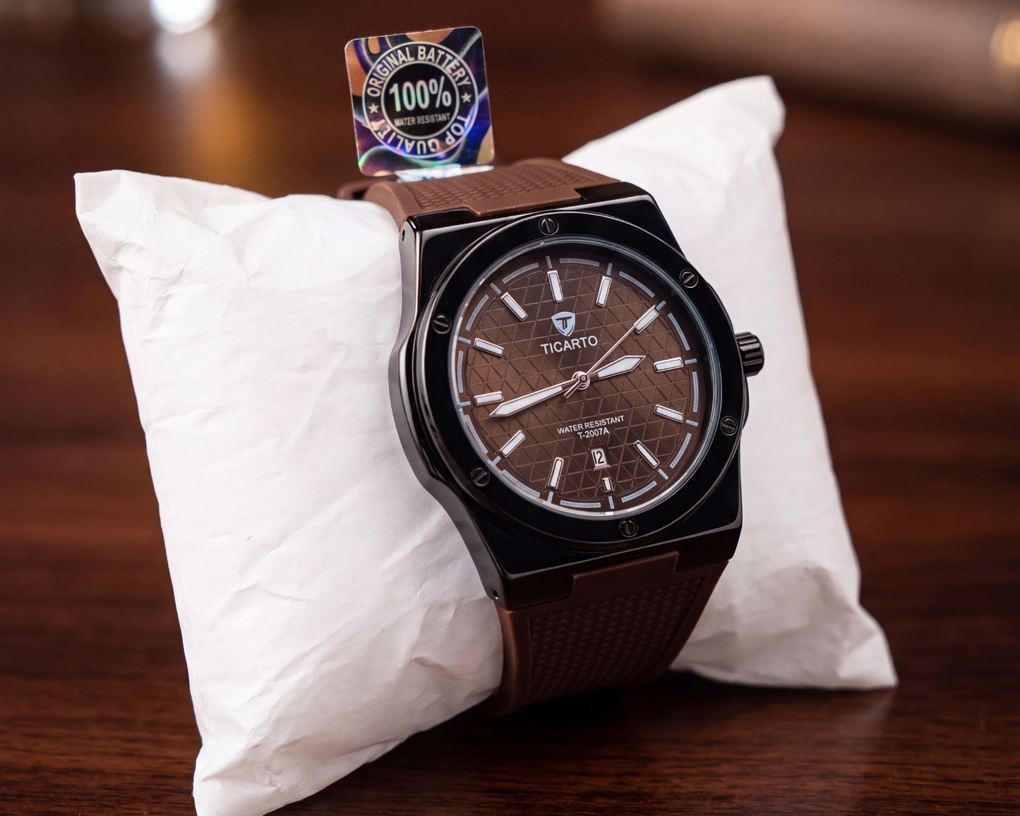 Ticarto T-2907A Men's Textured Black & Brown Luxury Sport Watch