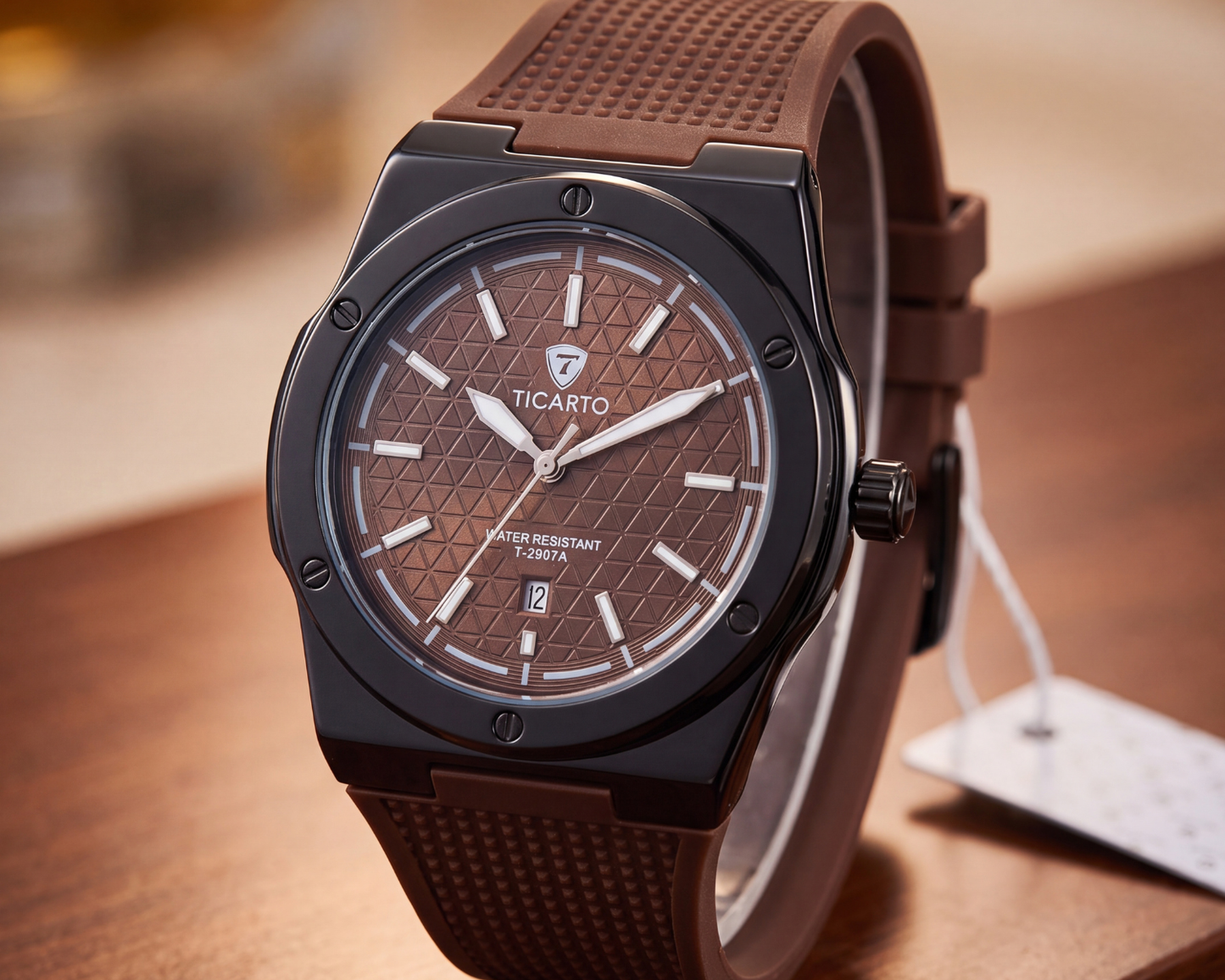 Ticarto T-2907A Men's Textured Black & Brown Luxury Sport Watch