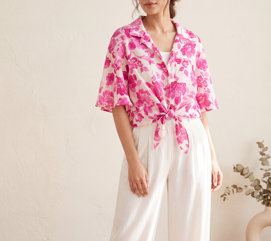 Mango (MNG) Vibrant Pink Floral Button-Down Shirt