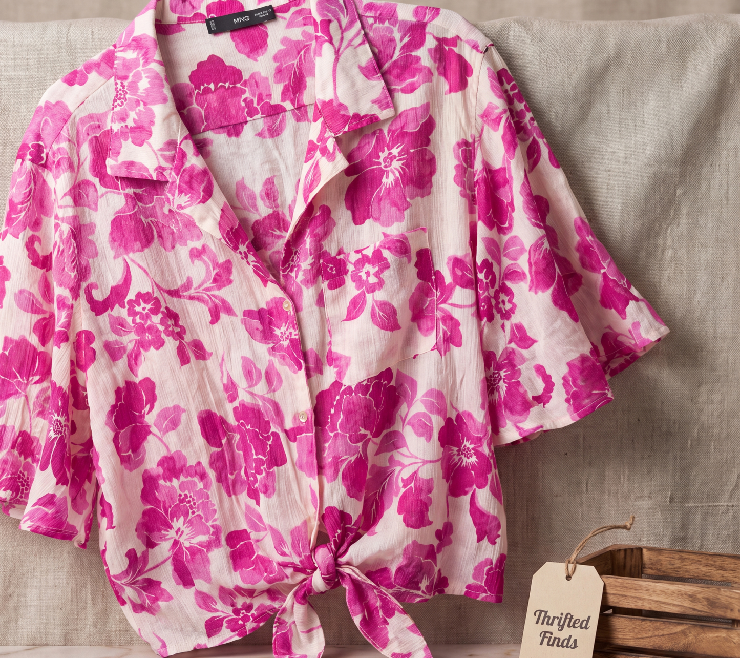 Mango (MNG) Vibrant Pink Floral Button-Down Shirt