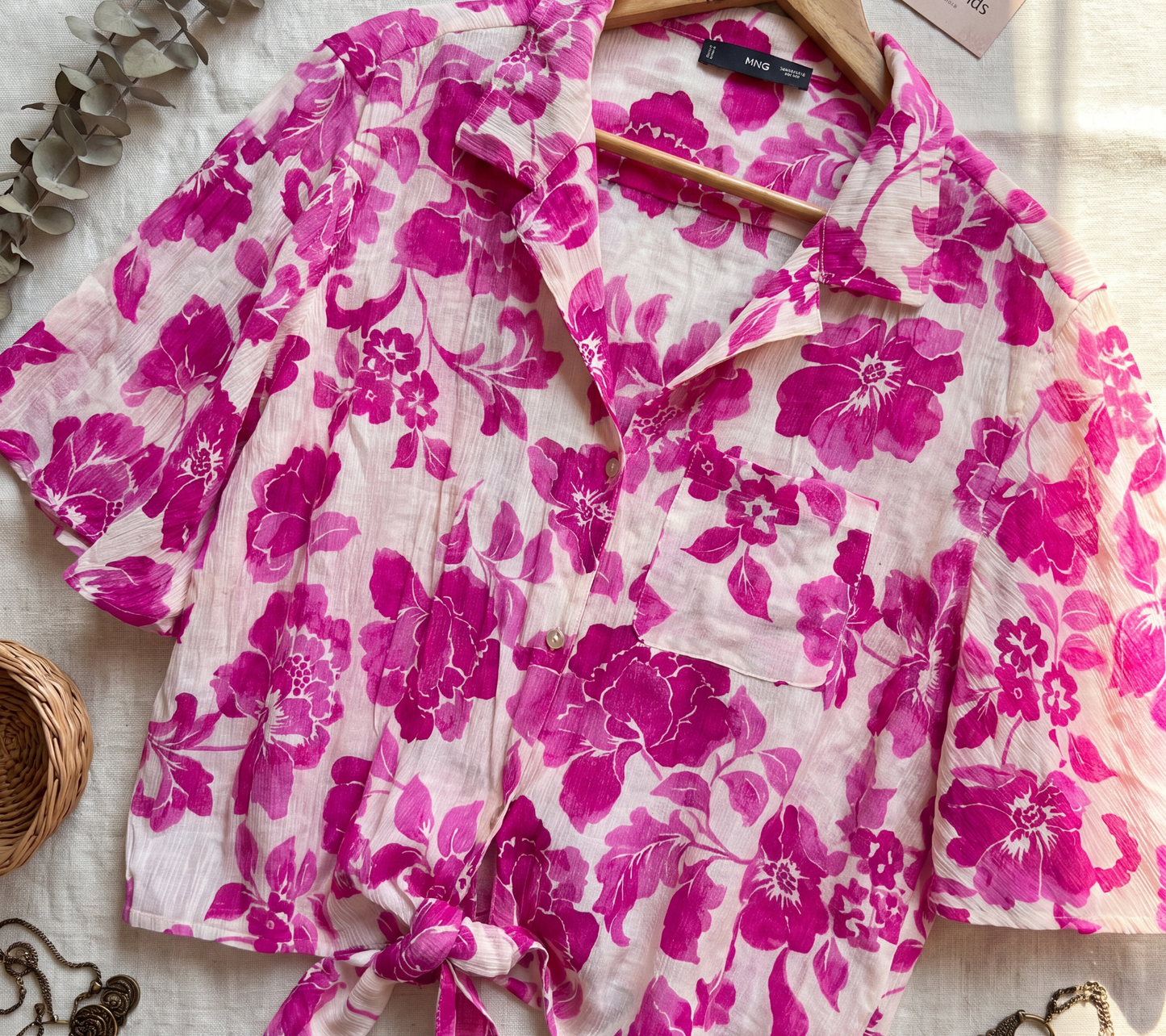 Mango (MNG) Vibrant Pink Floral Button-Down Shirt