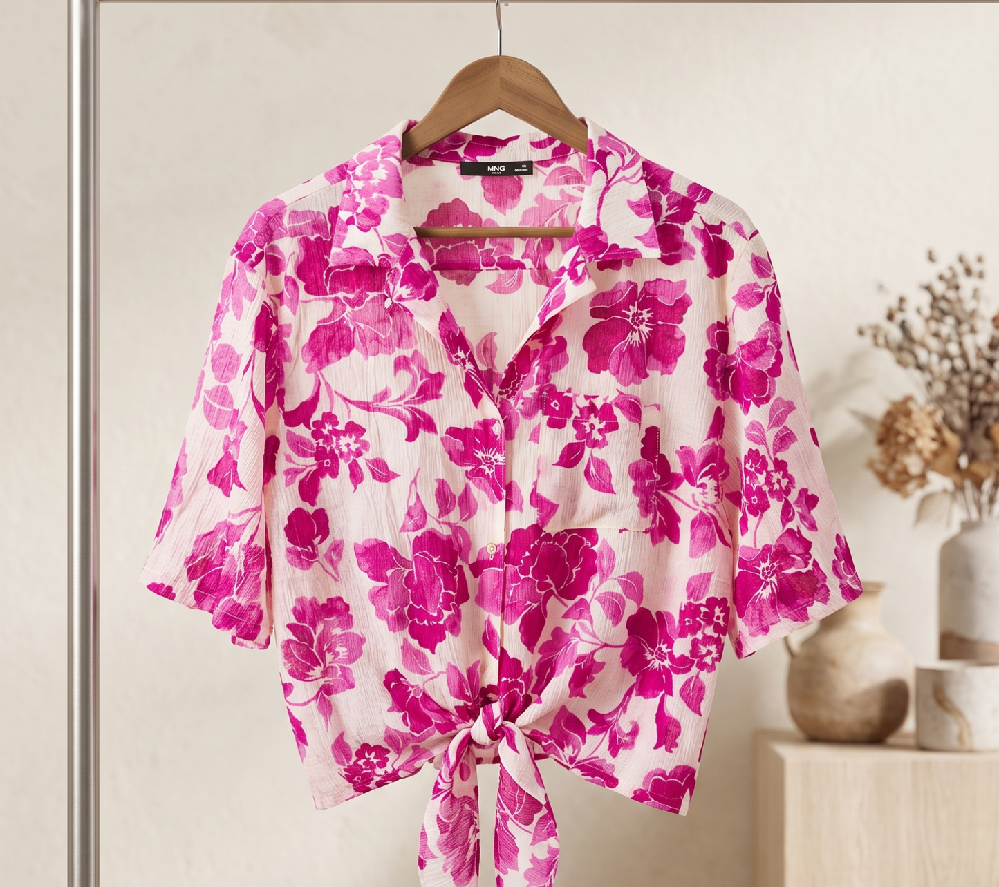 Mango (MNG) Vibrant Pink Floral Button-Down Shirt