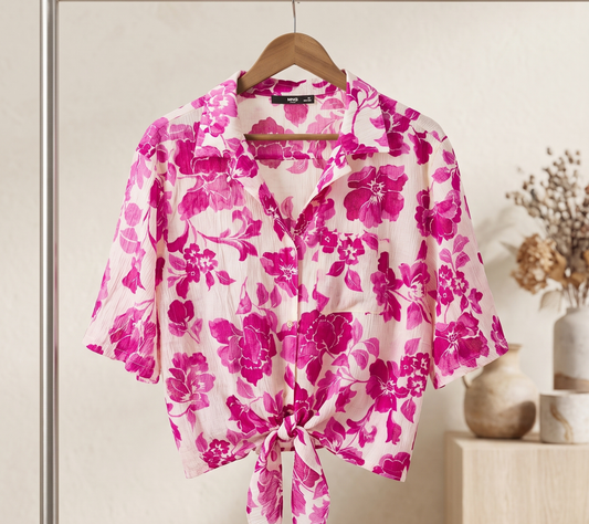 Mango (MNG) Vibrant Pink Floral Button-Down Shirt