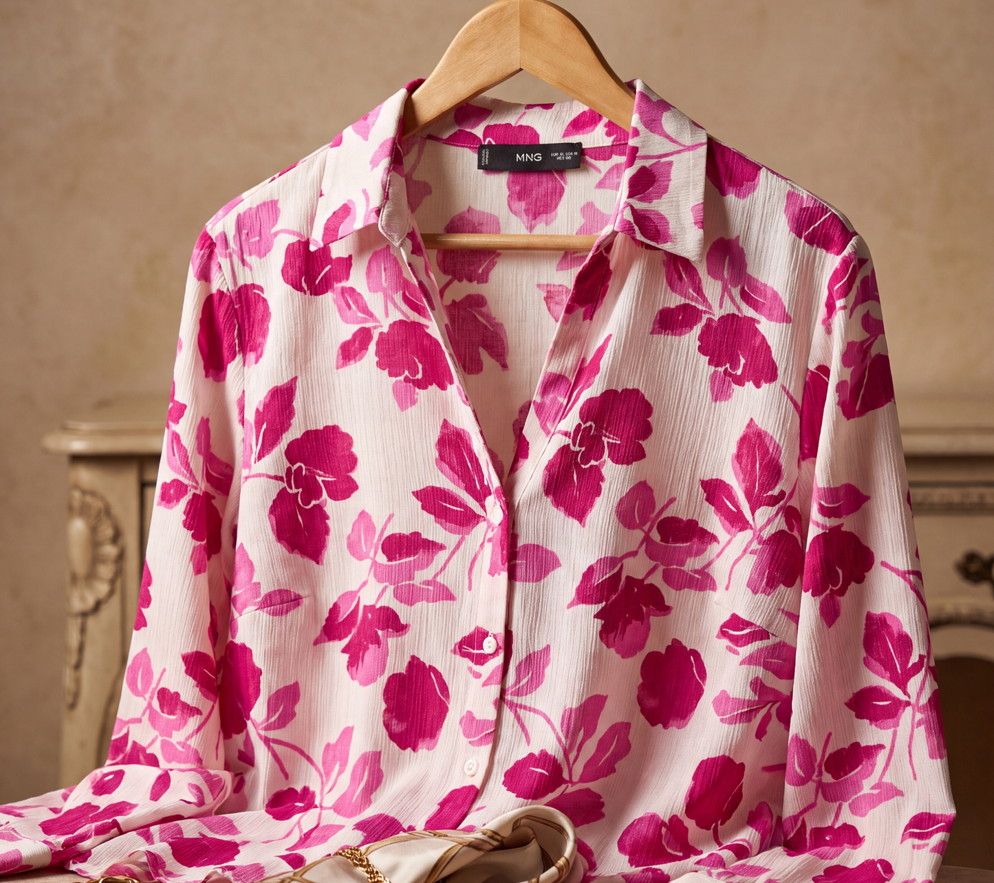 Mango (MNG) Vibrant Pink Floral Button-Down Shirt