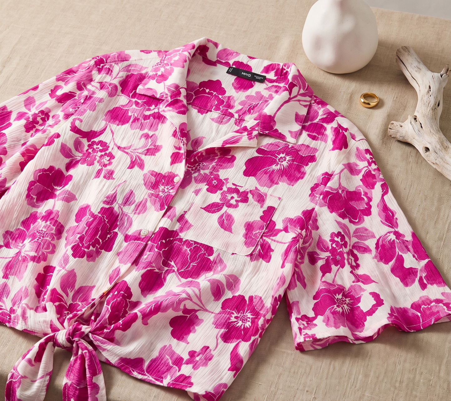 Mango (MNG) Vibrant Pink Floral Button-Down Shirt