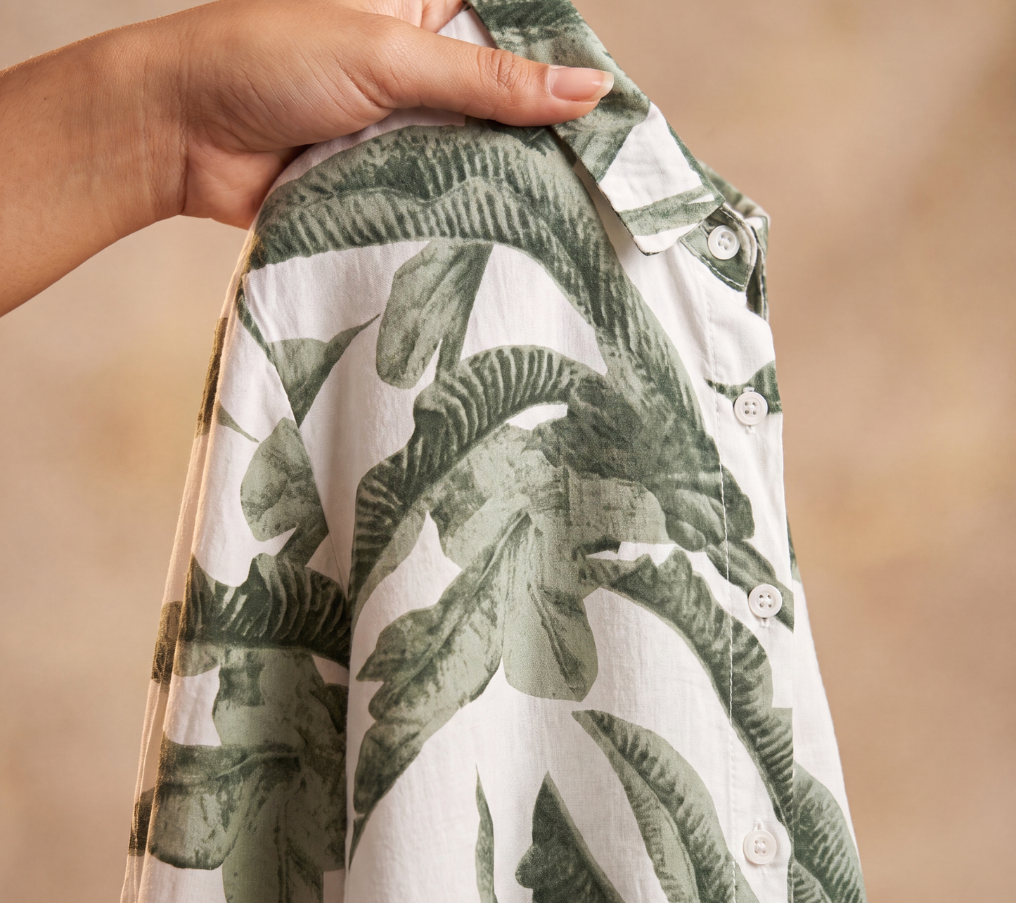 Women’s Muted Green Banana Leaf Botanical Print Button-Down Shirt
